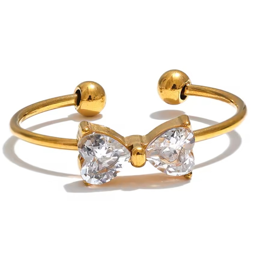 ◾️18K Gold Plated Cubic Zirconia Bowknot Open Ring
